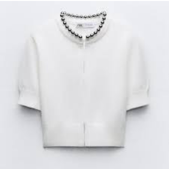 Zara Tops - nwt zara knit sweater with baubble silver trim sz small, white